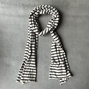 J.Crew 100% cotton Oatmeal Heather/Navy stripe knit fabric scarf